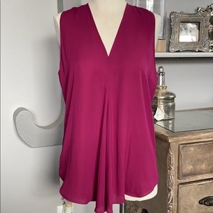 Cranberry colored V-neck blouse